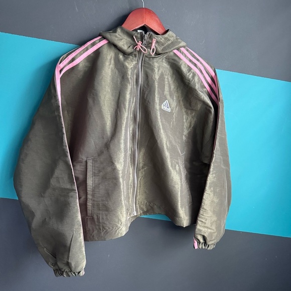 Adidas Women's Green Jacket with Pink Stripes - Picture 4 of 9